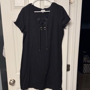 Love Tree Black Mini Dress with Lace-Up Detail